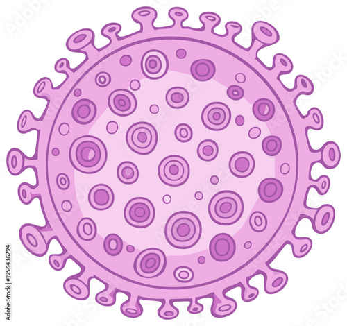 Illustration of a pink Coronavirus particle