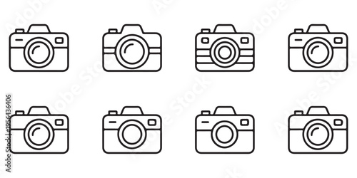 Photography Camera Icon Collection - Minimalist Line Art Symbols for Digital Imaging