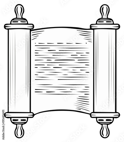 Ornamental Scroll with Columns, Hand Drawn Sketch Design Element