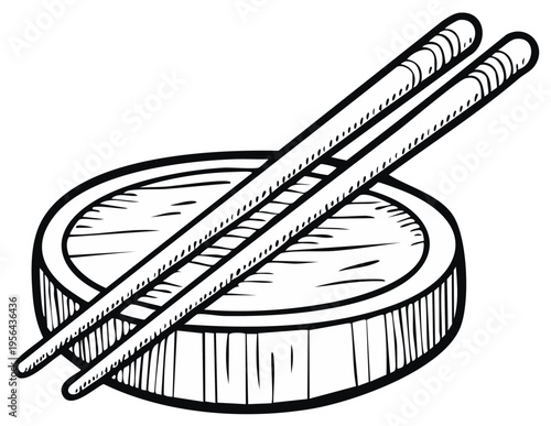 Chopsticks on a wooden plate illustration