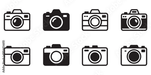 Modern Camera Icon Pack with Solid and Outline Styles for Digital Media