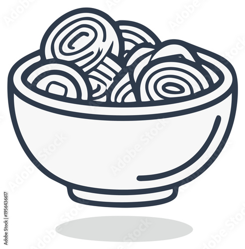 Simple line art icon of a bowl of noodles, minimalist vector illustration