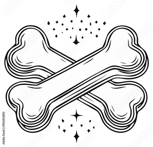 Crossed Bones Design Element Black and White Decorative Illustration
