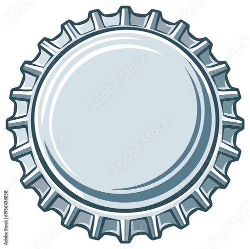 Shiny metal bottle cap illustration with textured edging, isolated design.