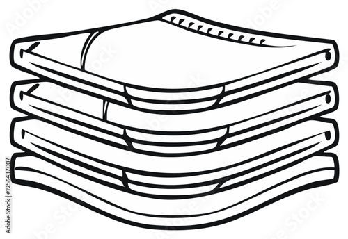 Stacked Cloth Diapers Illustration, Reusable Absorbent Nappies, Washable, Traditional Infant Care, Eco-Friendly, Line Art