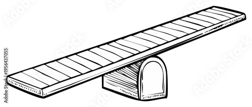 Hand Drawn Wooden See-Saw Illustration, Teeter-Totter Line Art Sketch