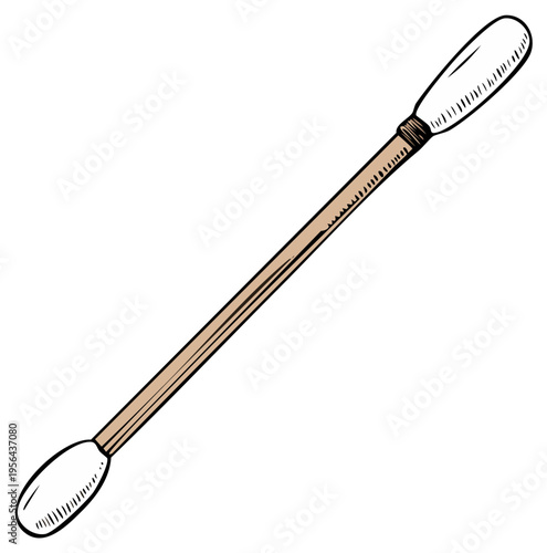 Vector illustration of a hand drawn single cotton swab with two tips