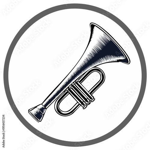 Illustration of a trumpet within a circular frame