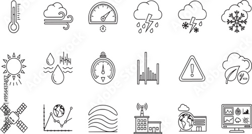 Web Interface Navigation and System Settings Line Icon Set