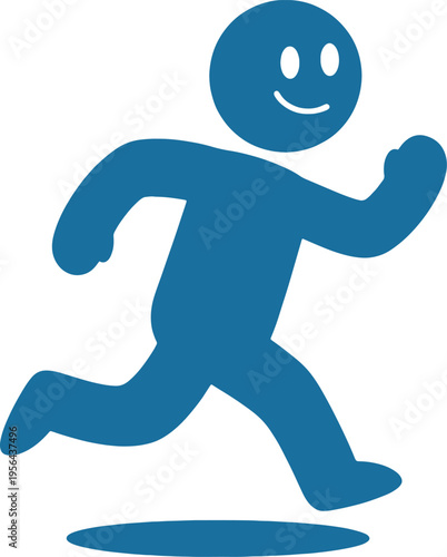 blue stick figure running fast with smile