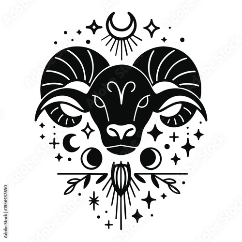 Aries Zodiac Ram Celestial Astrology Decorative Vector Design