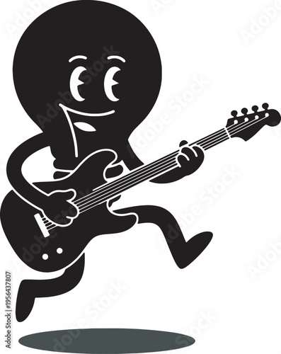 cartoon character playing electric guitar and jumping