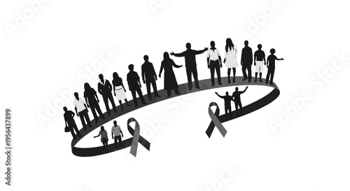 People Standing on Ribbon with Awareness Ribbons.