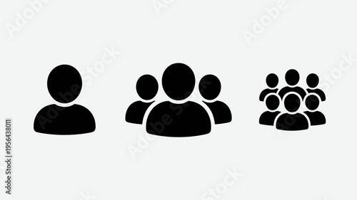 black human silhouette icons representing groups and interactions Keywords: group, people, icon, silhouette, man