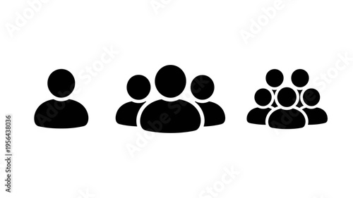 black human silhouette icons representing groups and interactions Keywords: group, people, icon, silhouette, man
