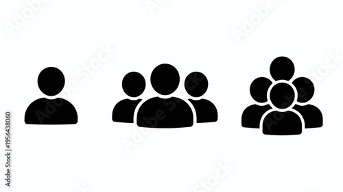 black human silhouette icons representing groups and interactions Keywords: group, people, icon, silhouette, man