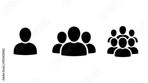 black human silhouette icons representing groups and interactions Keywords: group, people, icon, silhouette, man