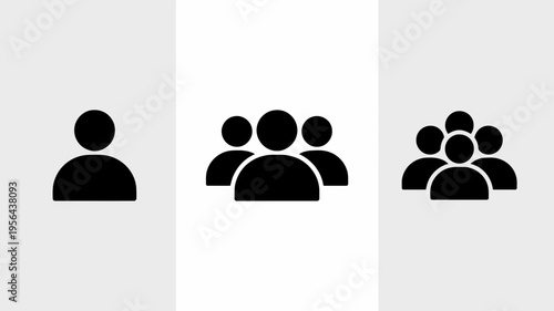 black human silhouette icons representing groups and interactions Keywords: group, people, icon, silhouette, man