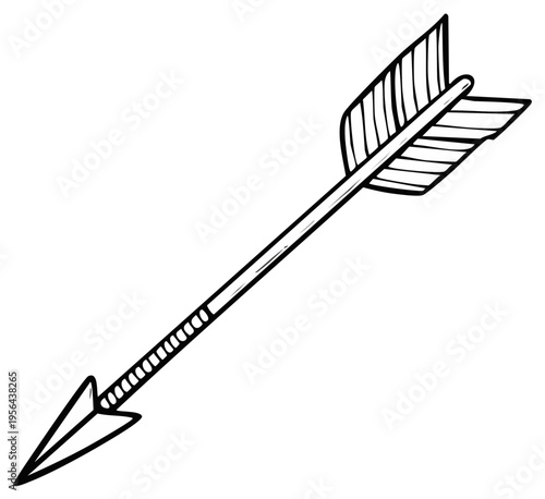 Hand Drawn Arrow Illustration with Feather Fletching and Sharp Point