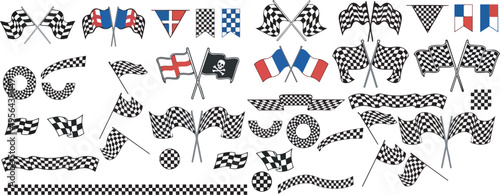 collection of various checkered flags and ribbons