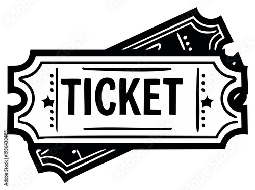 Two vector tickets showing entry access with ornamental border in black and white for event admission