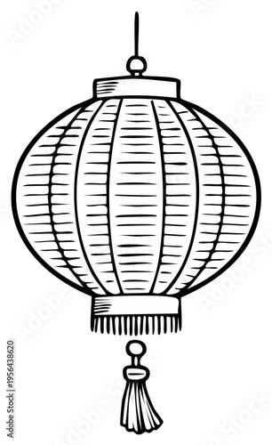 Ink drawing of a hanging paper lantern