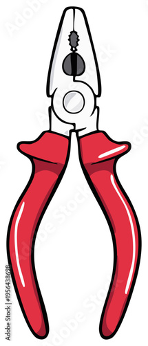 Brightly colored cartoon illustration of a sturdy pair of pliers with red handles