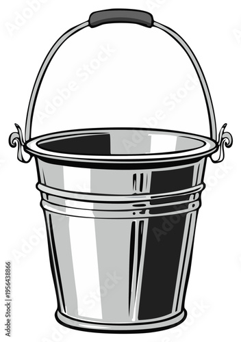 Shiny Metallic Bucket with Handle Vector Illustration