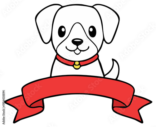 Cute dog cartoon illustration with red banner suitable for adding your own text or promotion