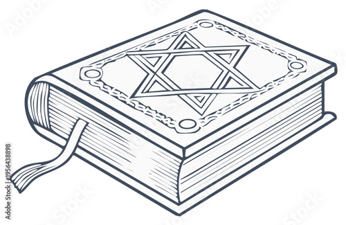 Hand Drawn Sketch of Jewish Book with Star of David Symbol for Religious Education and Cultural Heritage
