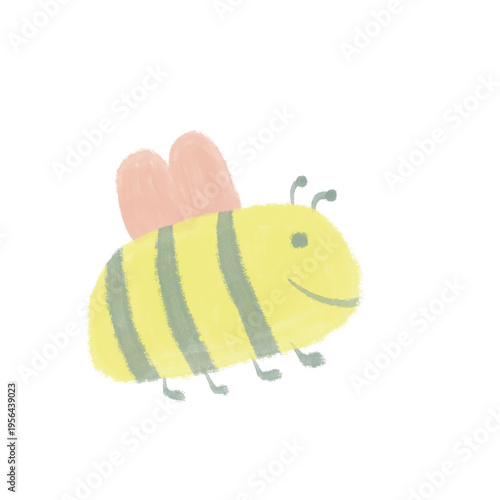 Cute cartoon bee with yellow striped body and small wings smiling