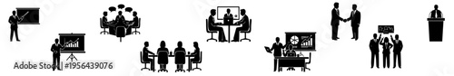 Creative Title: Professional Boardroom Strategies and Corporate Meeting Silhouettes