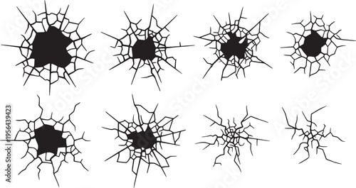 Cracked glass bullet hole effects collection
