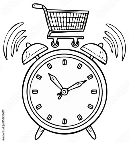 Shopping cart alarm clock graphic concept of urgent purchasing and time management