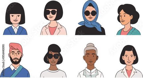 Diverse people avatars set with multicultural men and women portraits modern flat character faces vector illustration collection