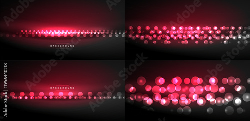 Dark backgrounds showcase vibrant red bokeh effects. Subtle gradients create depth, ideal for digital designs, presentations.