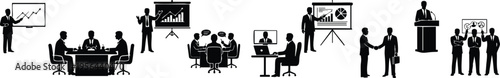Creative Title: Professional Boardroom Strategies and Corporate Meeting Silhouettes