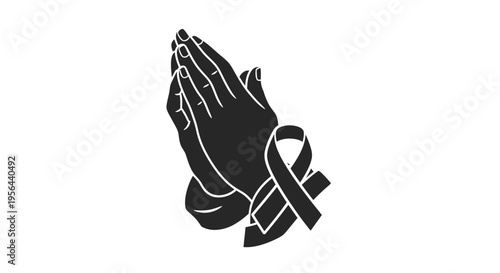 Praying Hands with Awareness Ribbon Symbol.