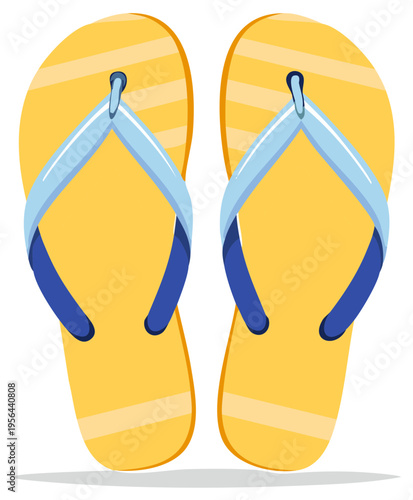Pair of Yellow and Blue Flip Flops Beachwear Illustration