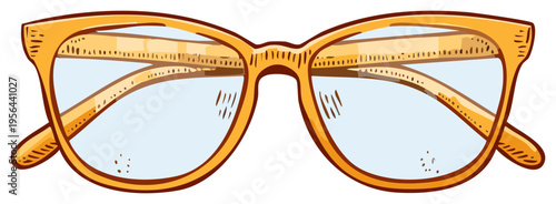 Stylish vintage eyewear with orange frames and clear lenses, illustration of classic spectacles for vision correction and retro fashion accessory