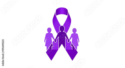 Purple Awareness Ribbon with Human Figures.