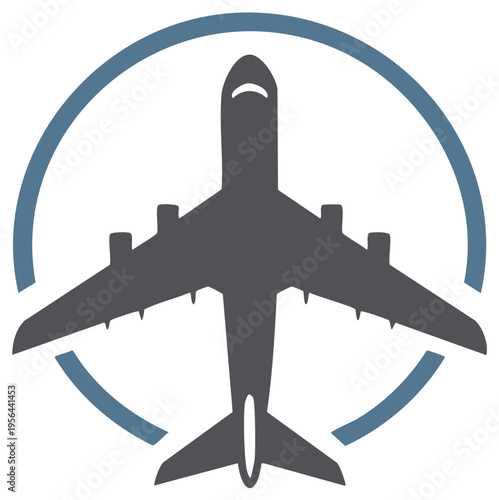 Airplane Symbol in Blue Circle Modern Minimalist Aviation Design