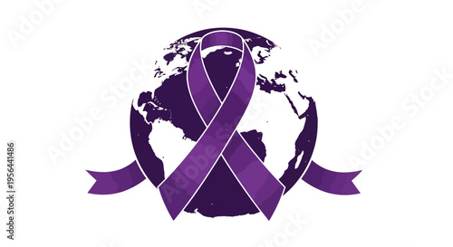 Purple Awareness Ribbon World Map Symbol.
