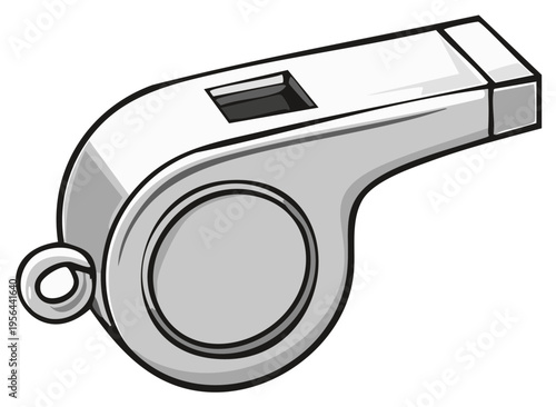 Illustration of a Silver Sports Whistle with Blow Hole and Attached Ring