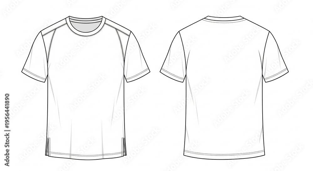 Naklejka premium Line drawing of a t-shirt shown from front and back views