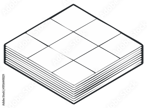 Minimalist Isometric Stack of Square Tiles with Grid Pattern Line Art