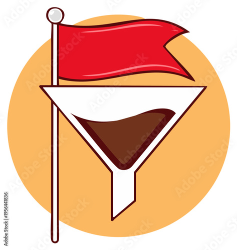 Vector illustration showing a red warning flag above a filtering funnel with dark liquid