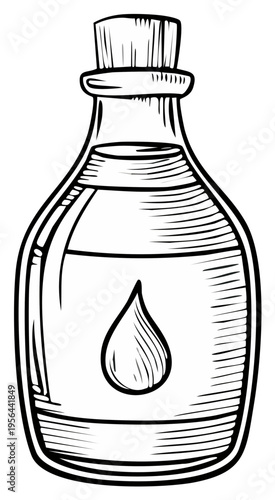 Antique Vial Illustration Corked Bottle Liquid Drop Engraving Vector