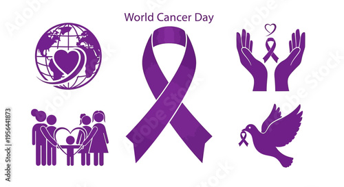 Purple Cancer Awareness Symbols and Icons.