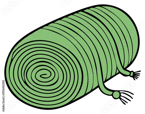 Green rolled up sleeping bag camping illustration